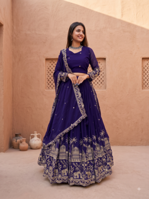 Womens Heavy Embroidered Wedding Festive Outfit Lehenga Choli Set 1