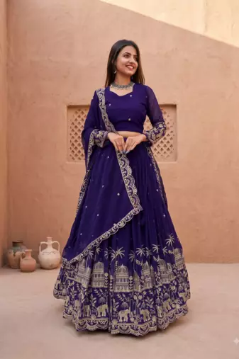 Womens Heavy Embroidered Wedding Festive Outfit Lehenga Choli Set