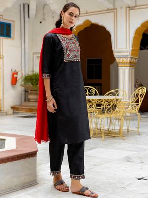 black fancy pure silk blend kurta set 4