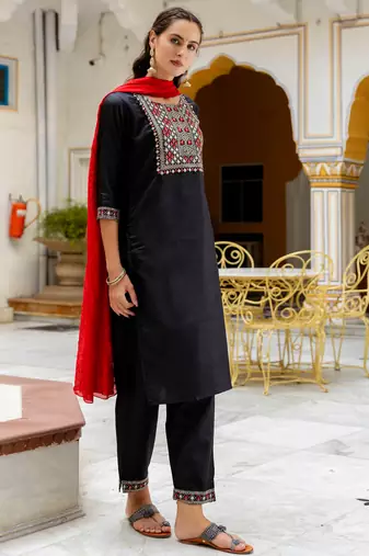 black fancy pure silk blend kurta set