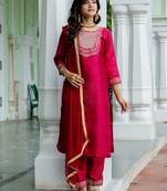 scarlet-red fancy cotton silk kurta set