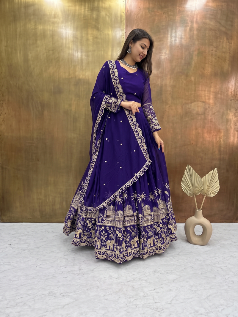 Womens Heavy Embroidered Wedding Festive Outfit Lehenga Choli Set