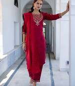 red fancy silk blend kurta set