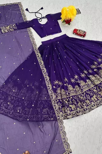 Womens Trendy Heavy Embroidered Wedding Festive Outfit Lehenga Choli Set