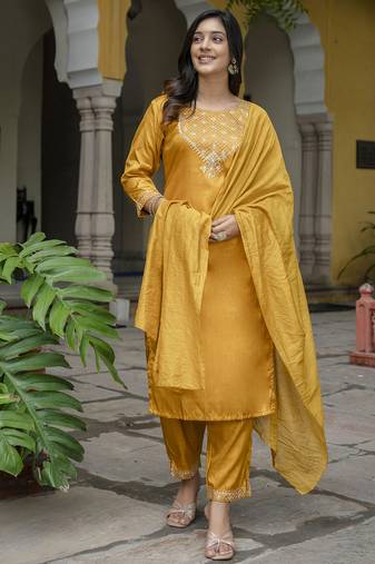 mustard fancy silk blend kurta set