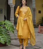 mustard fancy silk blend kurta set