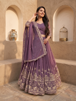 Womens Heavy Embroidered Wedding Festive Outfit Lehenga Choli Set 1