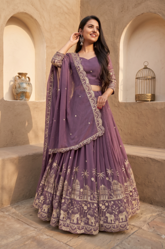 Womens Heavy Embroidered Wedding Festive Outfit Lehenga Choli Set