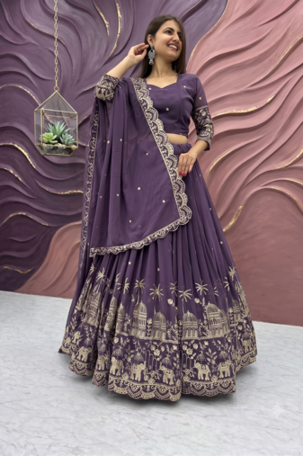 Womens Heavy Embroidered Wedding Festive Outfit Lehenga Choli Set