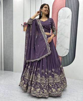 Womens  Heavy Embroidered Wedding Festive Outfit Lehenga Choli Set 1