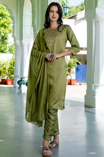mehendi fancy silk blend kurta set
