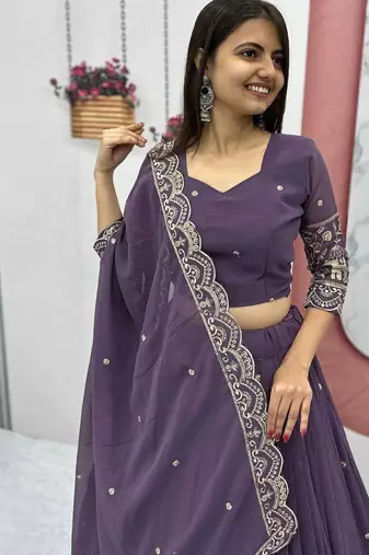 Womens Trendy Heavy Embroidered Wedding Festive Outfit Lehenga Choli Set