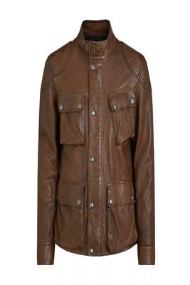 Men's brown lambskin leather jacket-4 envelope pocket & snap button biker style 1