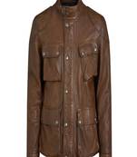 Men's brown lambskin leather jacket-4 envelope pocket & snap button biker style