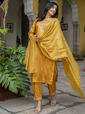 mustard fancy silk blend kurta set 3