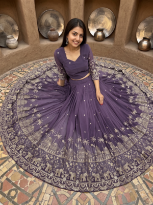 Womens Heavy Embroidered Wedding Festive Outfit Lehenga Choli Set 3