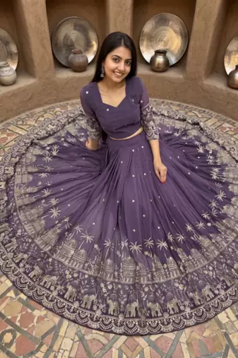 Womens Heavy Embroidered Wedding Festive Outfit Lehenga Choli Set