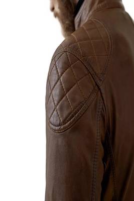 Men's brown lambskin leather jacket-4 envelope pocket & snap button biker style 3