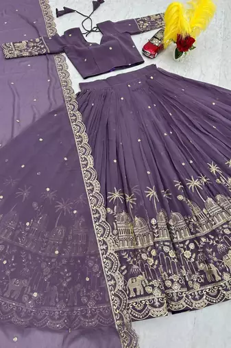 Womens Trendy Heavy Embroidered Wedding Festive Outfit Lehenga Choli Set