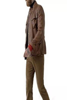 Men's brown lambskin leather jacket-4 envelope pocket & snap button biker style 4
