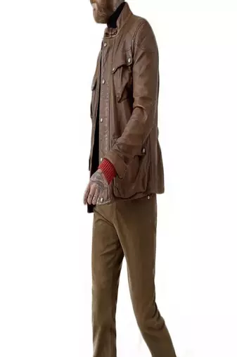 Men's brown lambskin leather jacket-4 envelope pocket & snap button biker style