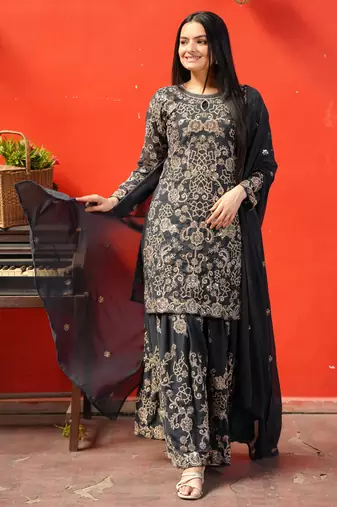 black fancy georgette kurta set