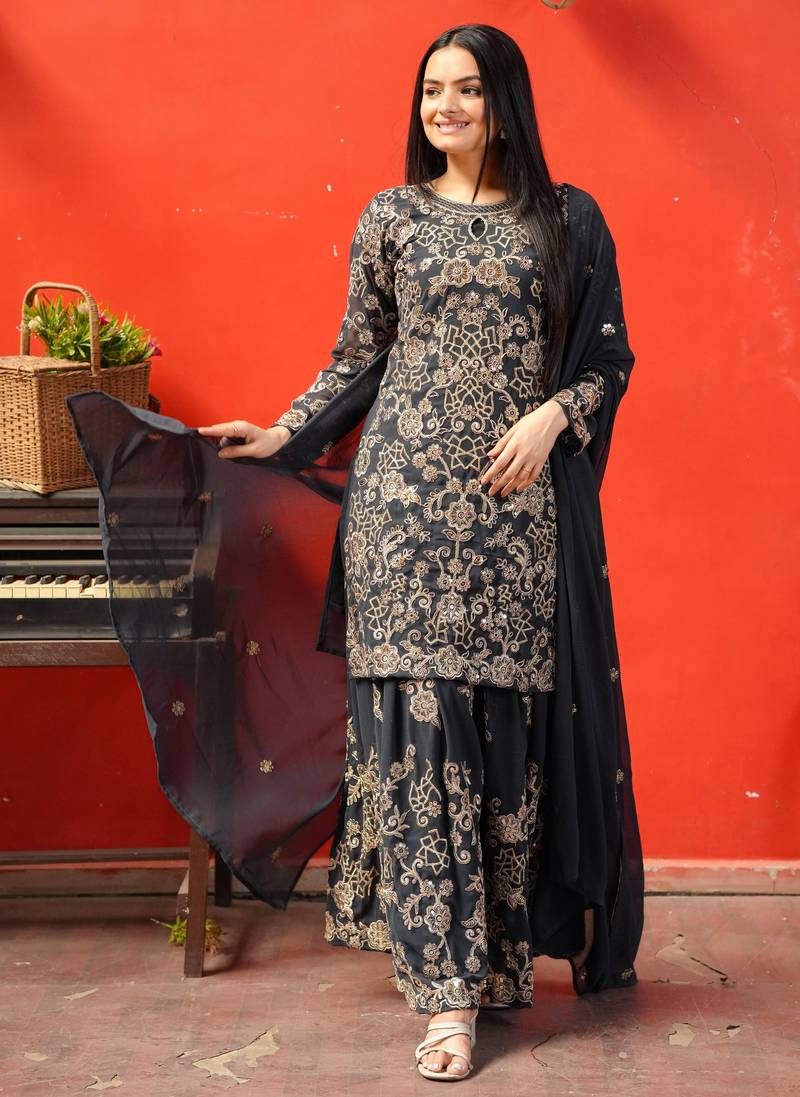black fancy georgette kurta set