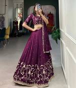Womens New Trendy Premium Deep Purple Vichitra Silk Lehenga Choli with Intricate Peacock Embroidery