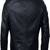 Men's black lambskin leather jacket-straight zipper & café racer collar biker style