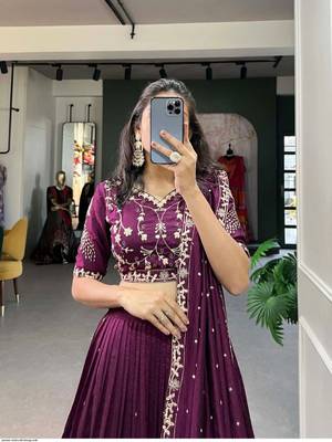 Womens  Deep Purple Vichitra Silk Lehenga Choli with Intricate Peacock Embroidery 2