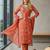 Women's orange rayon printed with embroidery worked straight kurta set with pant & dupatta