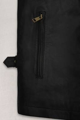 Men's black & red & yellow lambskin leather jacket-straight zipper & café racer collar biker style 2