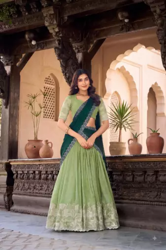 Green Color Party Wear Embroidered Lehenga Choli Set
