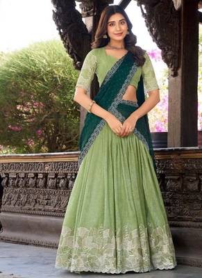 Green Color Designer Party Wear Embroidered Lehenga Choli Set 1