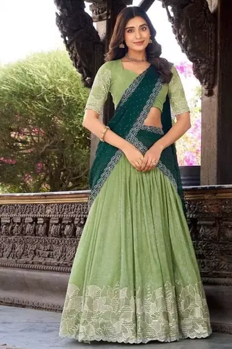 New Trendy Latest Green Color Designer Party Wear Embroidered Lehenga Choli Set