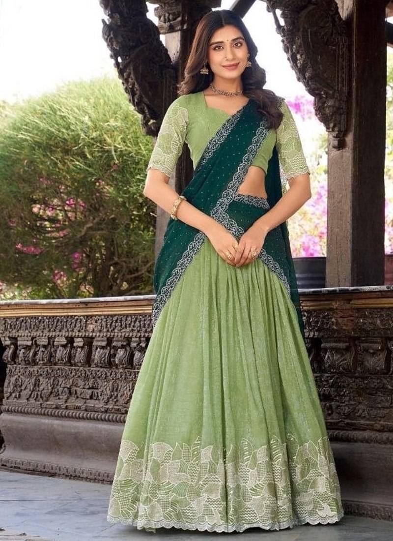New Trendy Latest Green Color Designer Party Wear Embroidered Lehenga Choli Set