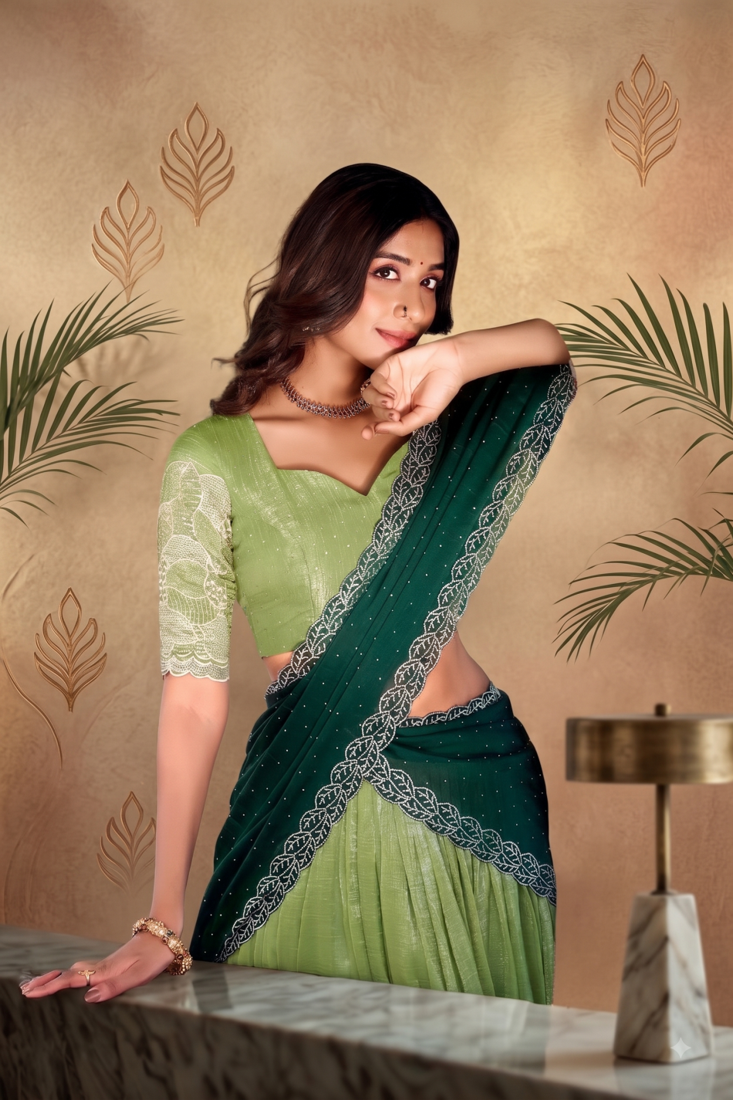 Green Color Party Wear Embroidered Lehenga Choli Set