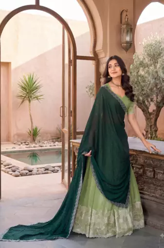 Green Color Party Wear Embroidered Lehenga Choli Set