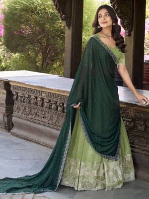 Green Color Designer Party Wear Embroidered Lehenga Choli Set 3