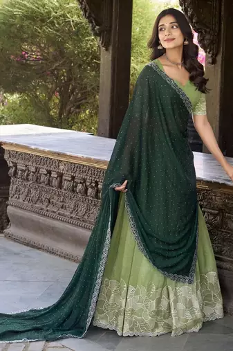 Green Color Designer Party Wear Embroidered Lehenga Choli Set