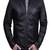 Men's black lambskin leather jacket-straight zipper & café racer collar biker style
