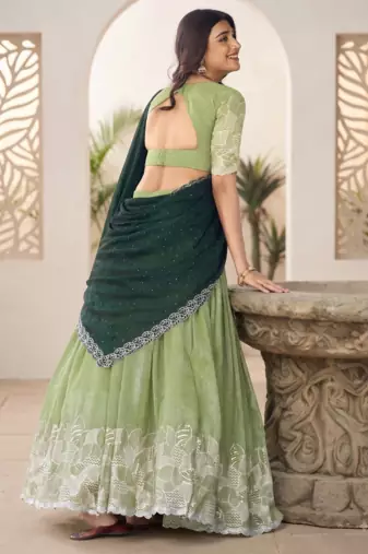 Green Color Party Wear Embroidered Lehenga Choli Set