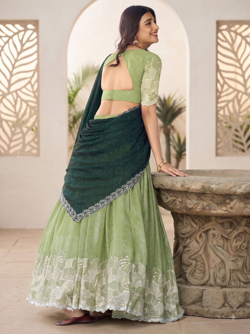 Green Color Party Wear Embroidered Lehenga Choli Set
