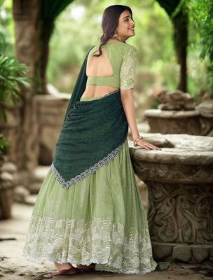 Green Color Designer Party Wear Embroidered Lehenga Choli Set 4