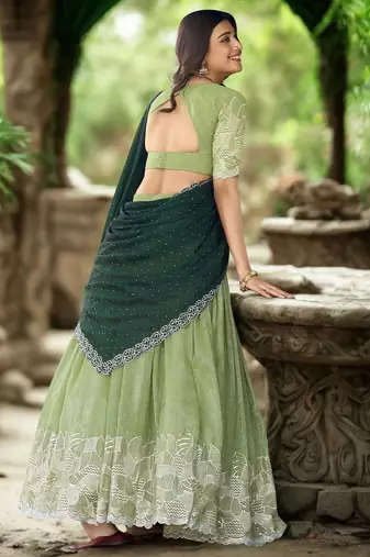 Green Color Designer Party Wear Embroidered Lehenga Choli Set