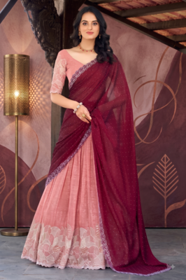Peach Color Party Wear Embroidered Lehenga Choli Set 1