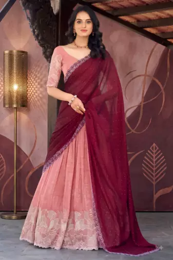 Peach Color Party Wear Embroidered Lehenga Choli Set
