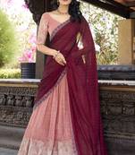 New Trendy Latest Peach Color Designer Party Wear Embroidered Lehenga Choli Set