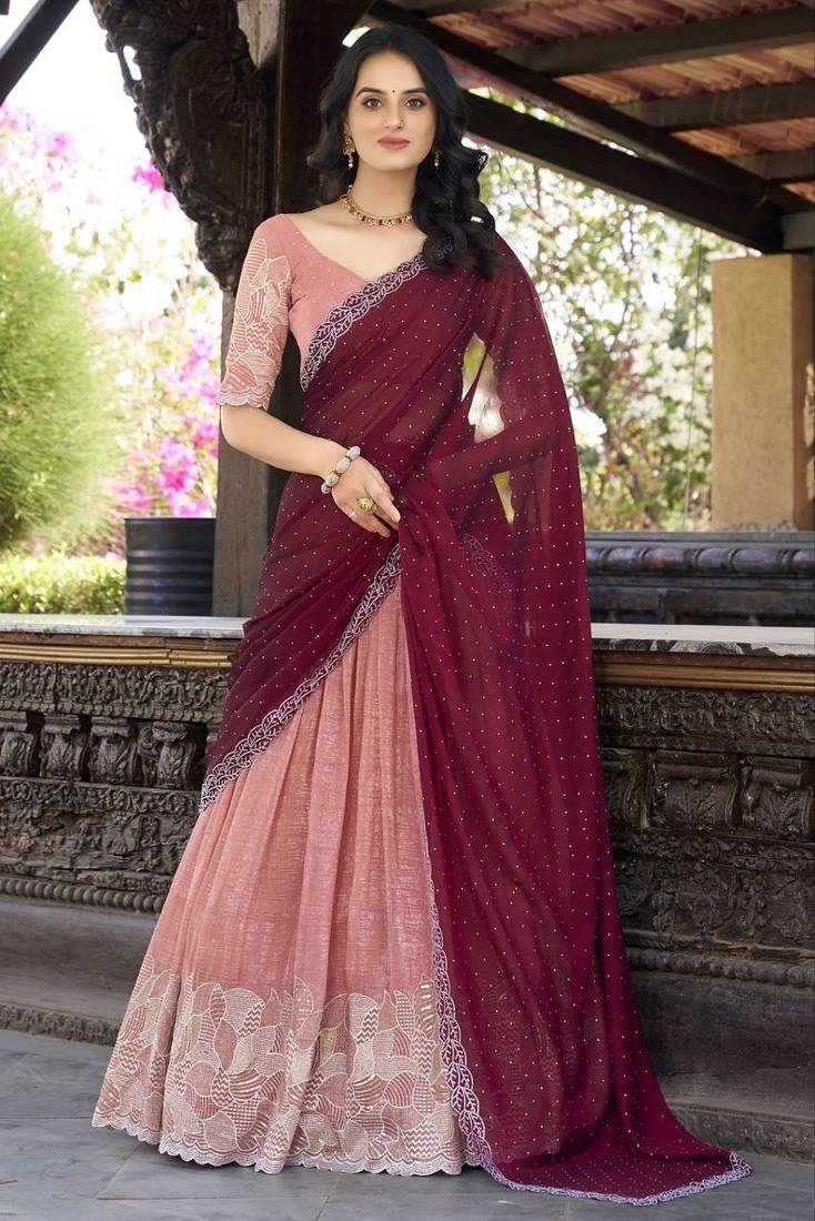 New Trendy Latest Peach Color Designer Party Wear Embroidered Lehenga Choli Set