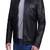 Men's black lambskin leather jacket-straight zipper & café racer collar biker style